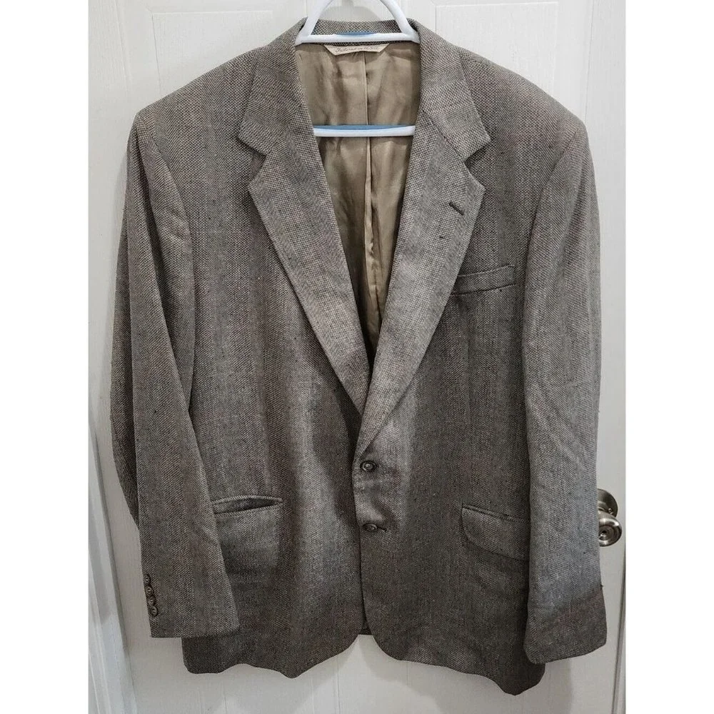 VTG Stafford Gray Herringbone 2 Button Suit Jacket Blazer Size 46L‎ USA MADE